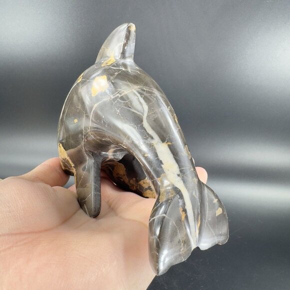 Hand Polished Marble Heavy Dolphin Figurine Animal Brown Multicolor Vintage - Picture 10 of 14
